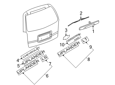 2007 Chevrolet Uplander Exterior Trim - Lift Gate Handle Asm-Lift Gate Outside *Cocoa Diagram for 15850478