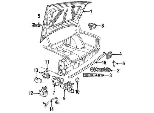 1991 Oldsmobile 98 Trunk Rear Compartment Lid Pulldown Actuator Diagram for 16603373