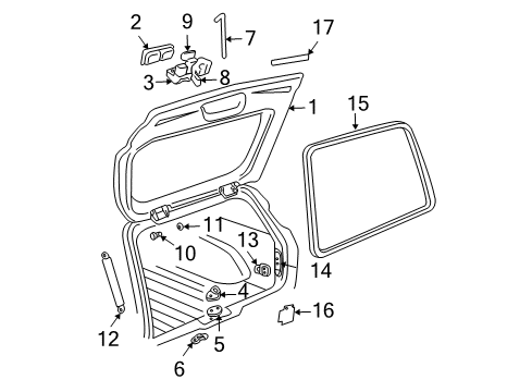 1997 GMC Jimmy Lift Gate - Gate & Hardware Lock Liftgate Latch Assembly *Marked Print Diagram for 15075563