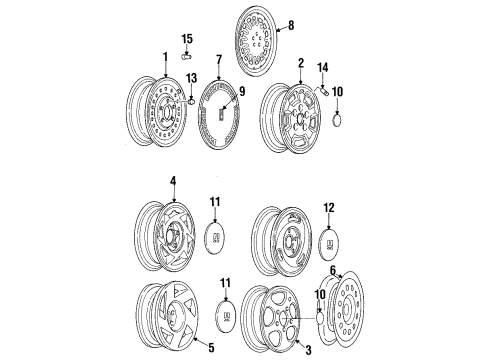 1992 Oldsmobile Achieva Wheels Wheel Trim CAP Diagram for 22555572
