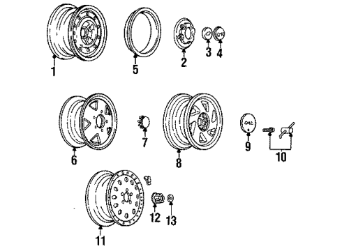 1992 GMC Sonoma Wheels & Trim Hub Wheel Cap Diagram for 15637838