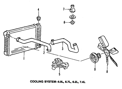 1984 Chevrolet G30 Cooling System, Radiator, Water Pump, Cooling Fan Radiator Asm Diagram for 3056540