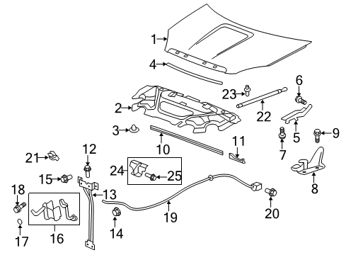 2009 GMC Acadia Hood & Components Latch Asm-Hood Primary & Secondary Diagram for 25891776