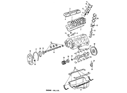 1984 Chevrolet G20 Engine Parts, Mounts, Cylinder Head & Valves, Camshaft & Timing, Oil Pan, Oil Pump, Crankshaft & Bearings, Pistons, Rings & Bearings Oil Pan Gasket Diagram for 14091381