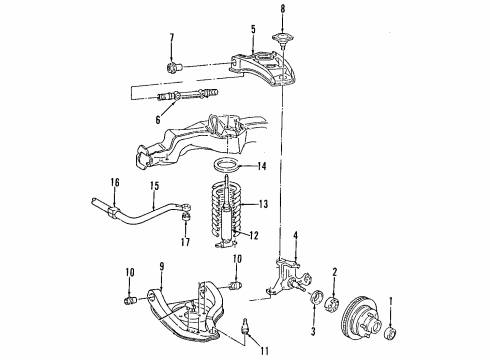 1996 Cadillac Fleetwood Front Suspension Components, Lower Control Arm, Upper Control Arm, Stabilizer Bar Front Lower Control Arm Assembly *Yellow Diagram for 10232819