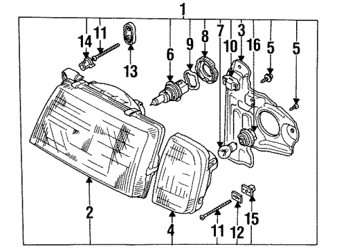 1998 Chevrolet Tracker Headlamps Headlamp Asm, RH(D.O.T.) (On Esn) Diagram for 30015941