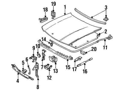 1991 Oldsmobile Custom Cruiser Hood & Components Cable Asm-Hood Primary Latch Release Diagram for 10186229