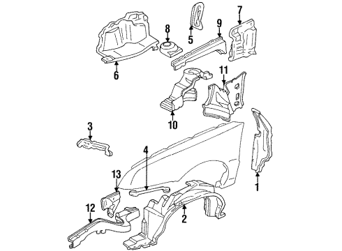 1988 Chevrolet Beretta Structural Components & Rails Brace Asm-Front Fender Diagram for 10135544