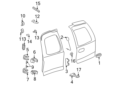 2001 GMC Yukon XL 1500 Lift Gate Bumper-Rear Door *Marked Print Diagram for 15757085