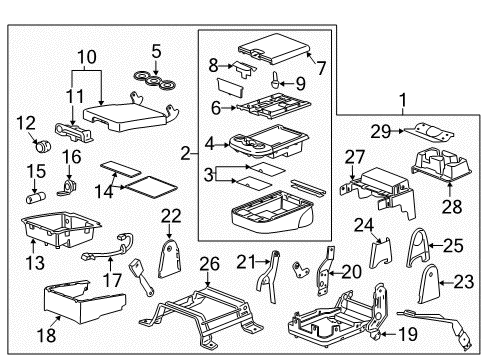 2012 GMC Sierra 3500 HD Front Seat Components Hinge Asm-Front Seat Armrest Cup Holder Diagram for 25867512
