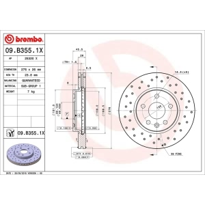 brembo Premium Xtra Cross Drilled UV Coated 1-Piece Front Brake Rotors for Chevrolet Cruze - 09.B355.1X