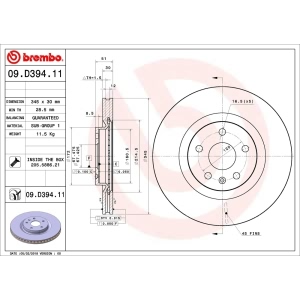 brembo UV Coated Series Vented Front Brake Rotor for Cadillac CTS - 09.D394.11