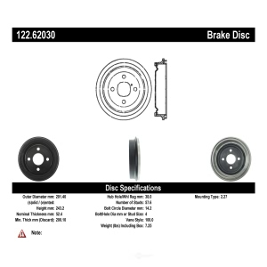 Centric Premium Rear Brake Drum for Saturn SL2 - 122.62030