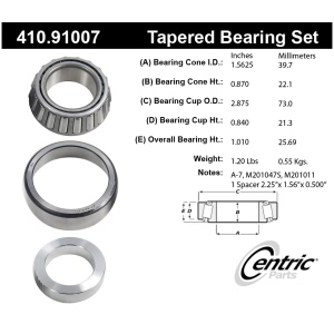 Centric Premium™ Rear Passenger Side Outer Wheel Bearing and Race Set for Chevrolet C10 Suburban - 410.91007