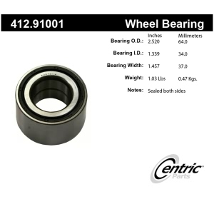 Centric Premium™ Front Passenger Side Double Row Wheel Bearing for Pontiac - 412.91001