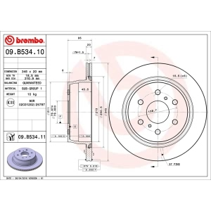 brembo UV Coated Series Vented Rear Brake Rotor for Cadillac Escalade EXT - 09.B534.11
