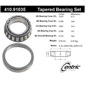Centric Premium™ Front Passenger Side Outer Wheel Bearing and Race Set for GMC P3500 - 410.91035
